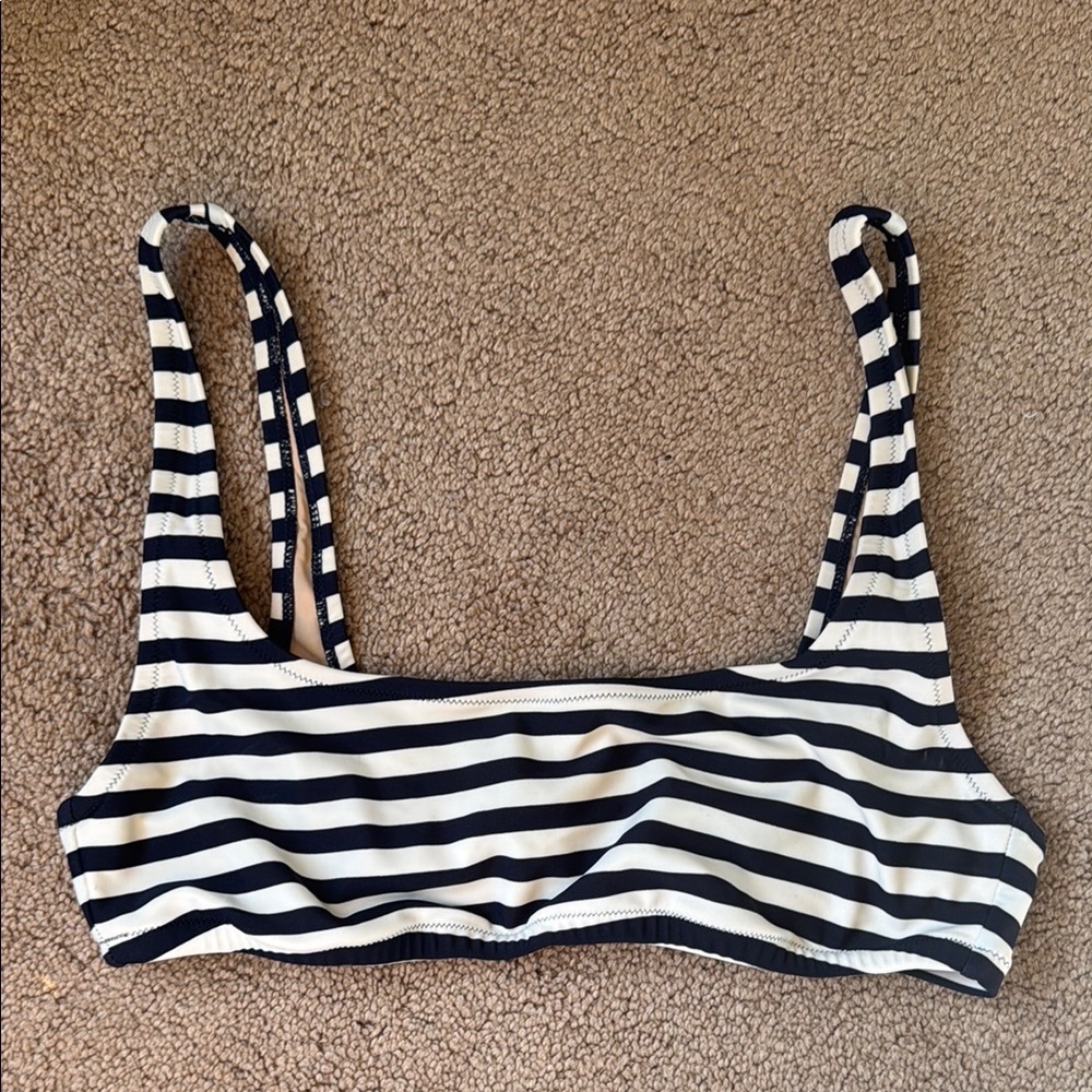 J. Crew Striped Navy and Cream Bikini Top